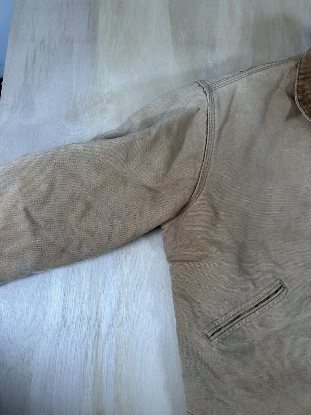 Vintage 1980s Carhartt Detroit Jacket Blanket Lined Tan Distressed Work Size M - Picture 7 of 14